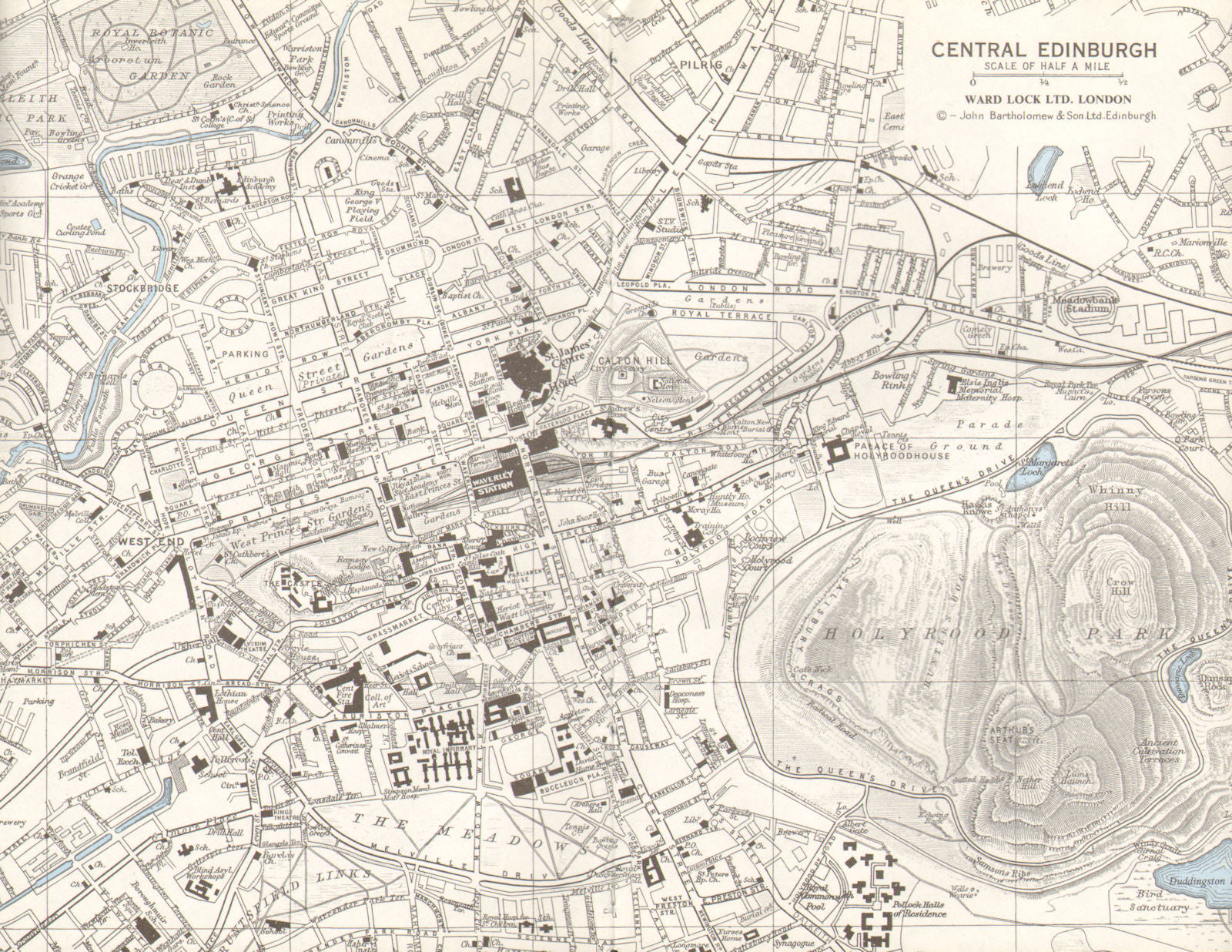 CENTRAL EDINBURGH vintage town/city plan. Scotland. WARD LOCK 1975 old map